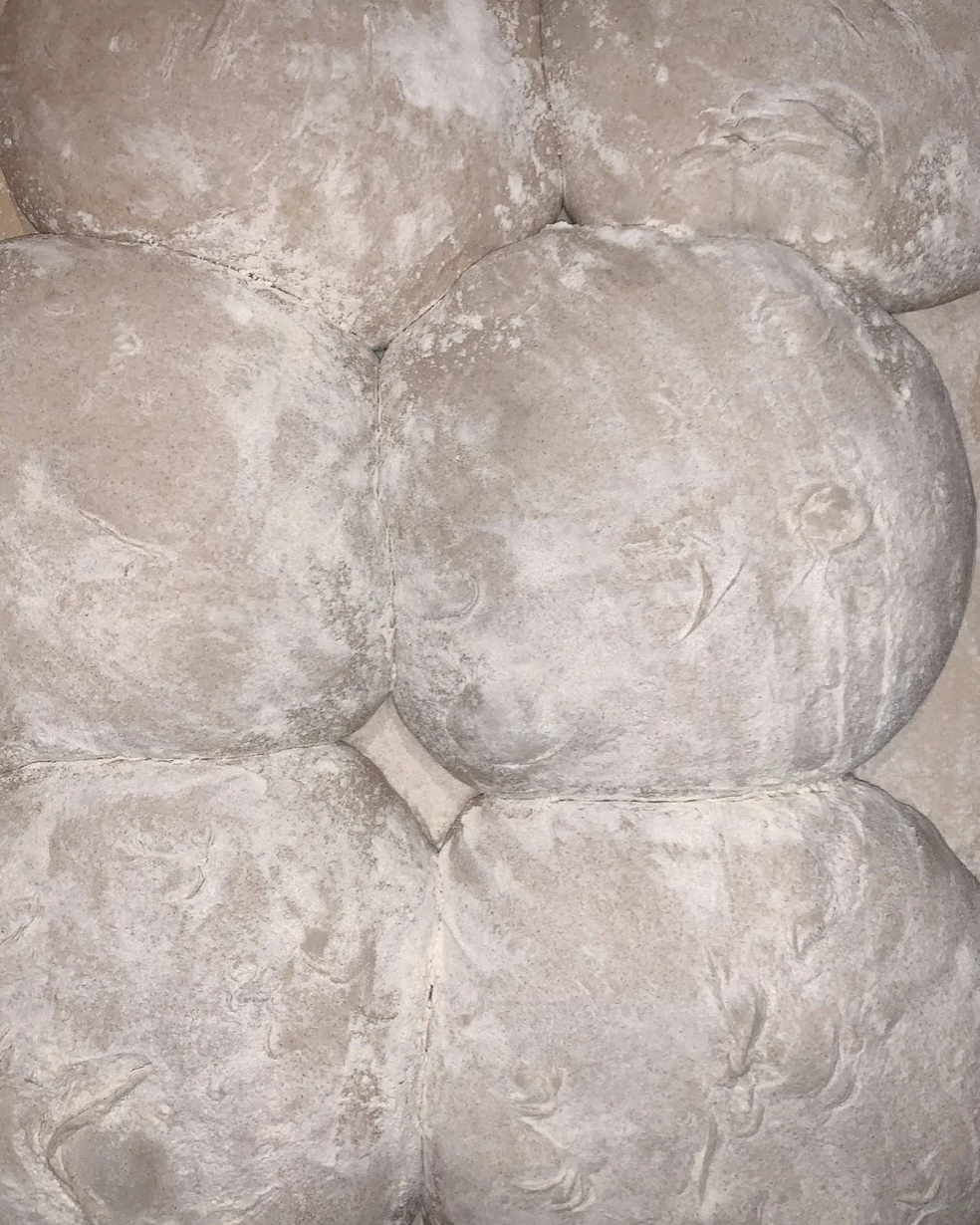 rounds of dough sitting side by side, ready to be shaped into loaves